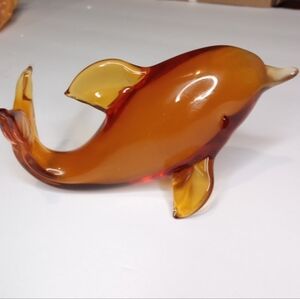 Amber Glass Dolphin Sculpture